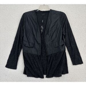 Panitti Open Front‎ Top Women Size L Charcoal Black Faux Leather Long Sleeve